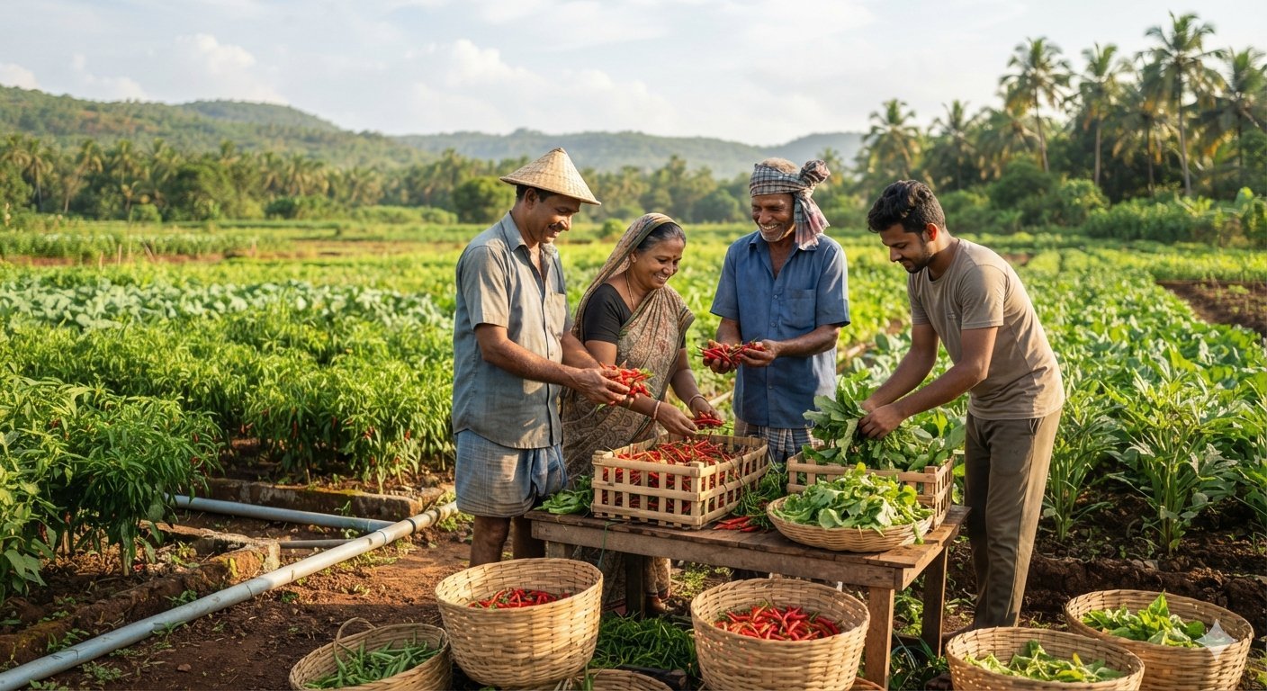 Farmers harvesting vegetables under the Goa FPO Policy 2026 framework